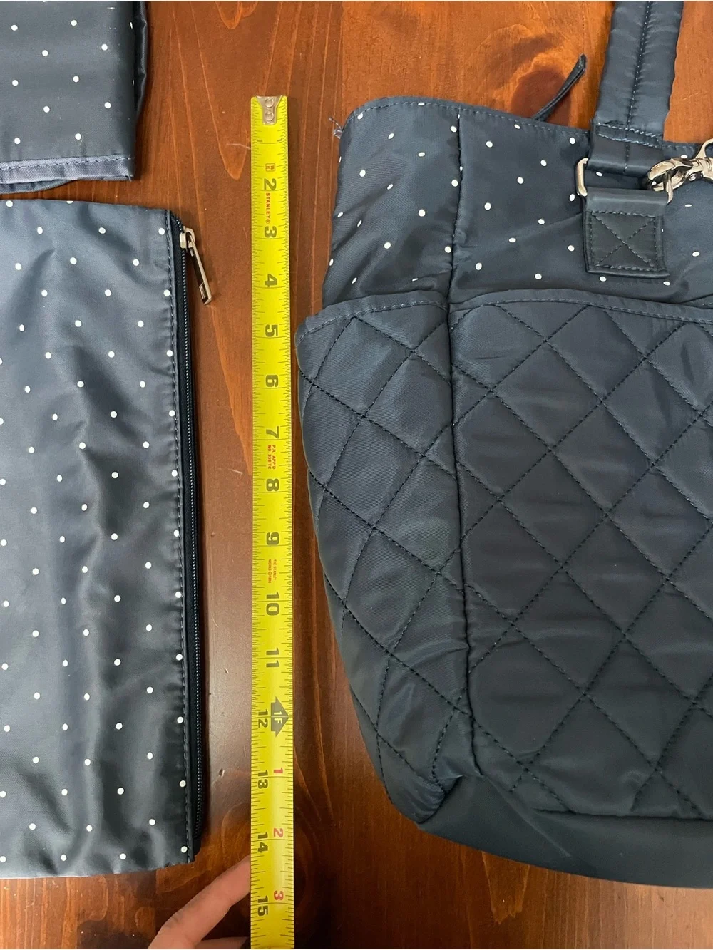 Little Wonders Navy Polka Dot Quilted Tote with Matching Changing Pad